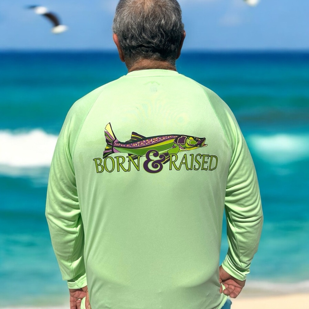 BORN X RAISED Green and White Performance Rash Guard